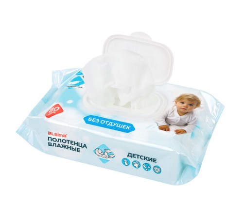 Полотенца влажные детские гипоаллергенные 80 шт., БОЛЬШИЕ XXL 16,5х25 см, без отдушки, LAIMA Kids, 116525