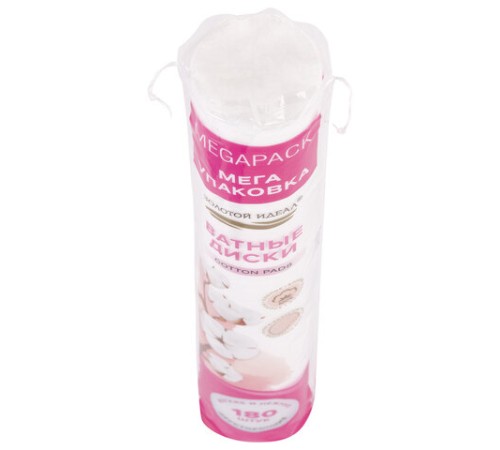 Ватные диски двусторонние 180 шт., с эффектом прошитого края, ЗОЛОТОЙ ИДЕАЛ, 100% хлопок, 116531