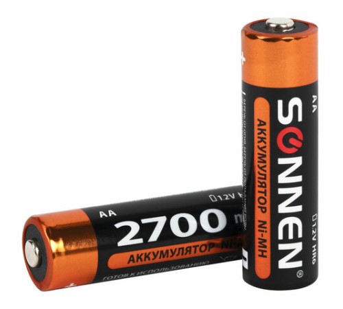Батарейки аккумуляторные Ni-Mh пальчиковые КОМПЛЕКТ 6 шт., АА (HR6) 2700 mAh, SONNEN, 455608 Батарейки аккумуляторные Ni-Mh пальчиковые КОМПЛЕКТ 6 шт., АА (HR6) 2700 mAh, SONNEN, 455608