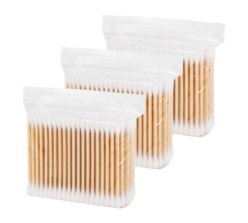 Ватные палочки КОМПЛЕКТ 3х200 шт., бамбуковый стик, 100% хлопок, зип-лок, ЗОЛОТОЙ ИДЕАЛ, 116559