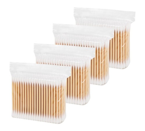 Ватные палочки КОМПЛЕКТ 4х200 шт., бамбуковый стик, 100% хлопок, зип-лок, ЗОЛОТОЙ ИДЕАЛ, 116560