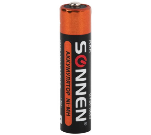 Батарейки аккумуляторные Ni-Mh мизинчиковые КОМПЛЕКТ 4 шт., AAA (HR03) 650 mAh, SONNEN, 455609 Батарейки аккумуляторные Ni-Mh мизинчиковые КОМПЛЕКТ 4 шт., AAA (HR03) 650 mAh, SONNEN, 455609