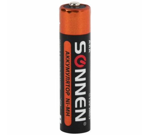 Батарейки аккумуляторные Ni-Mh мизинчиковые КОМПЛЕКТ 4 шт., AAA (HR03) 1000 mAh, SONNEN, 455610 Батарейки аккумуляторные Ni-Mh мизинчиковые КОМПЛЕКТ 4 шт., AAA (HR03) 1000 mAh, SONNEN, 455610
