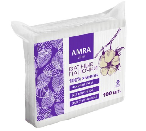 Ватные палочки 100 шт., AMRA, пакет, П00066647