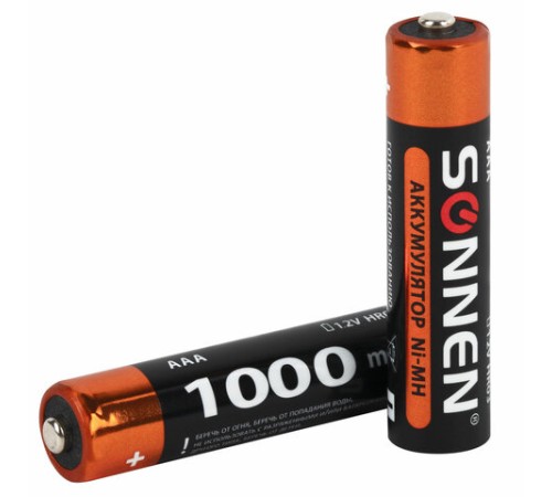 Батарейки аккумуляторные Ni-Mh мизинчиковые КОМПЛЕКТ 6 шт., AAA (HR03) 1000 mAh, SONNEN, 455611 Батарейки аккумуляторные Ni-Mh мизинчиковые КОМПЛЕКТ 6 шт., AAA (HR03) 1000 mAh, SONNEN, 455611