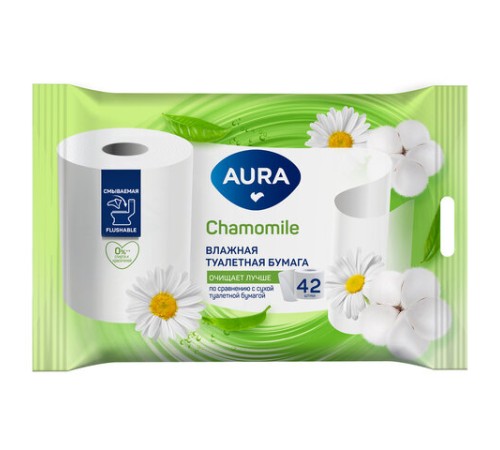 Бумага туалетная влажная смываемая 42 шт., AURA, 13216