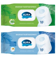 Бумага туалетная влажная 50 шт., AURA 
