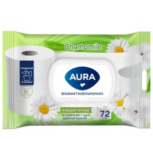 Бумага туалетная влажная смываемая 72 шт., AURA, с пластиковым клапаном, 13091