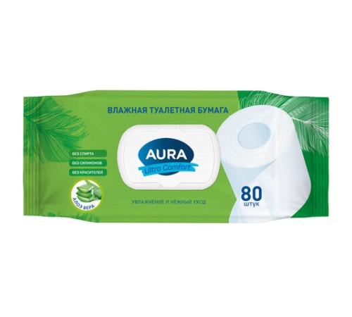 Бумага туалетная влажная 80 шт., AURA 