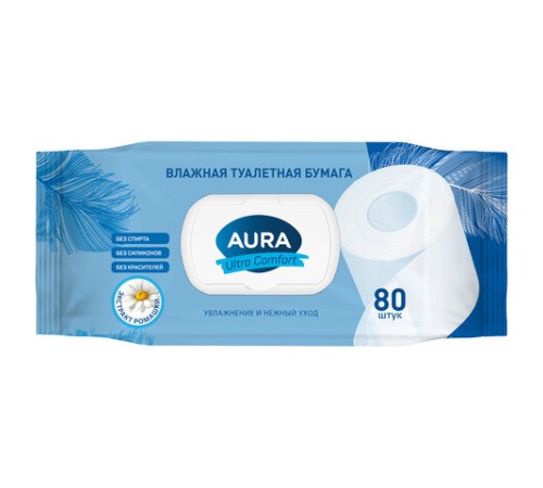 Бумага туалетная влажная 80 шт., AURA 