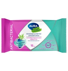Салфетки влажные 15 шт., AURA Tropic Cocktail, c антибактериальным эффектом, 10388