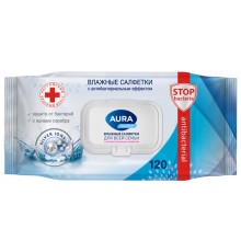 Салфетки влажные 120 шт., AURA Family, антибактериальные, для всей семьи, крышка клапан, 92342, 14622