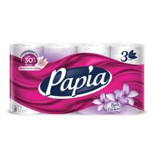 Бумага туалетная быт., спайка 8 шт., 3-слойная (8х16,5 м), PAPIA, аромат 
