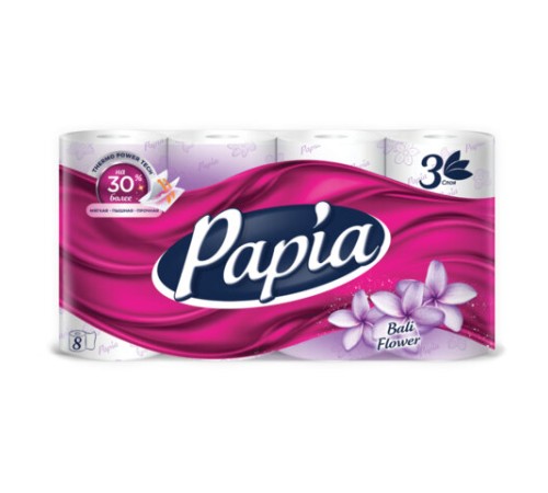 Бумага туалетная быт., спайка 8 шт., 3-слойная (8х16,5 м), PAPIA, аромат 