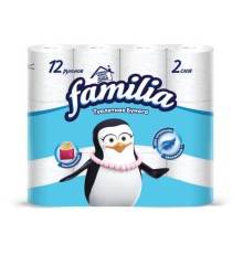 Бумага туалетная бытовая, спайка 12 шт., 2-слойная (12х15 м), FAMILIA CLASSIC, белая, 5070655
