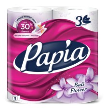 Бумага туалетная бытовая, спайка 4 шт., 3-слойная (4х16,5 м), PAPIA, аромат 