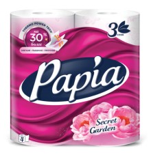 Бумага туалетная бытовая, спайка 4 шт., 3-слойная (4х16,5 м), PAPIA, аромат 