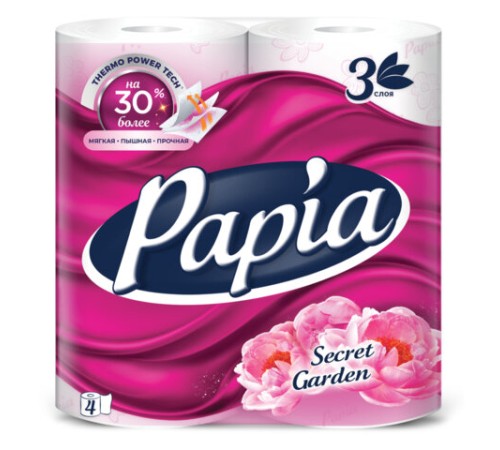 Бумага туалетная бытовая, спайка 4 шт., 3-слойная (4х16,5 м), PAPIA, аромат 