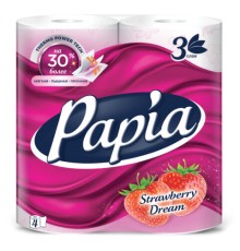 Бумага туалетная бытовая, спайка 4 шт., 3-слойная (4х16,5 м), PAPIA, аромат 