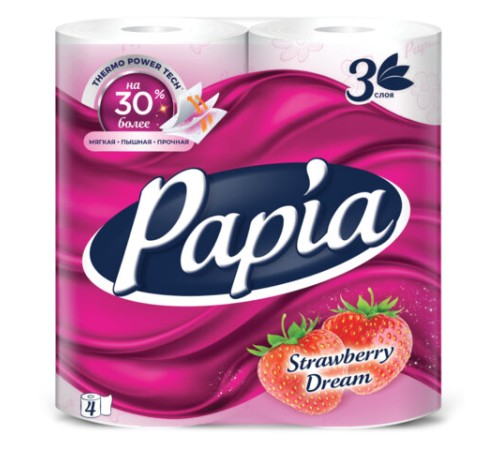 Бумага туалетная бытовая, спайка 4 шт., 3-слойная (4х16,5 м), PAPIA, аромат 
