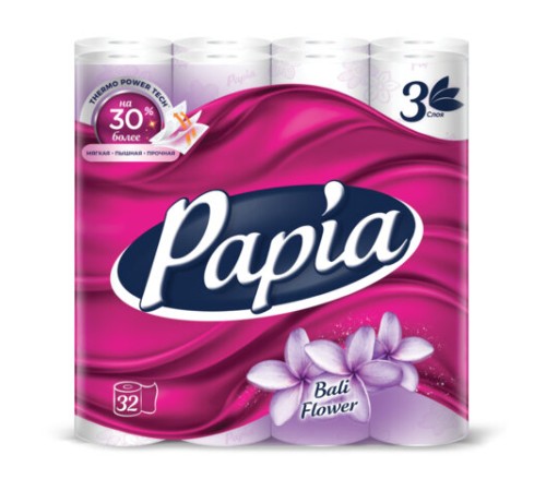 Бумага туалетная бытовая, спайка 32 шт., 3-слойная (32х16,5 м), PAPIA, аромат 