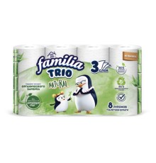 Бумага туалетная бытовая, спайка 8 шт., 3-слойная (8х16,7 м), FAMILIA TRIO Natural, белая, 5080971