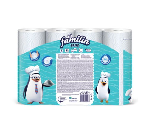 Полотенца бумажные бытовые, спайка 4 шт., 2-слойные (4х12 м), FAMILIA PLUS, 22,7x12 см, белые, 5083816