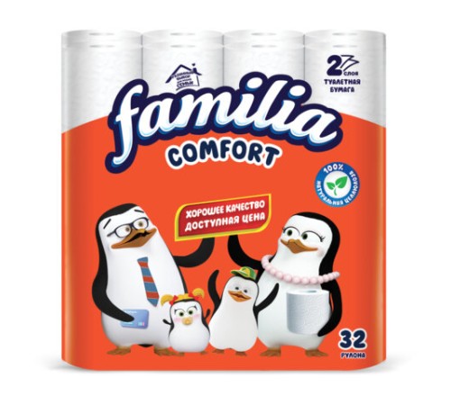 Бумага туалетная бытовая, спайка 32 шт., 2-слойная (32х14,8 м), FAMILIA COMFORT, белая, 5085067