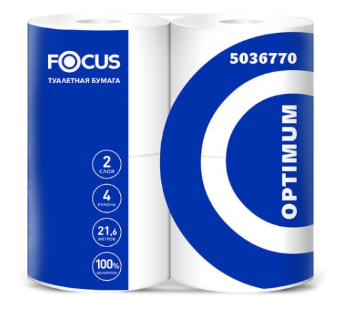 Бумага туалетная, спайка 4 шт., 2-слойная (4х21,6 м), FOCUS Optimum, белая, 5036770
