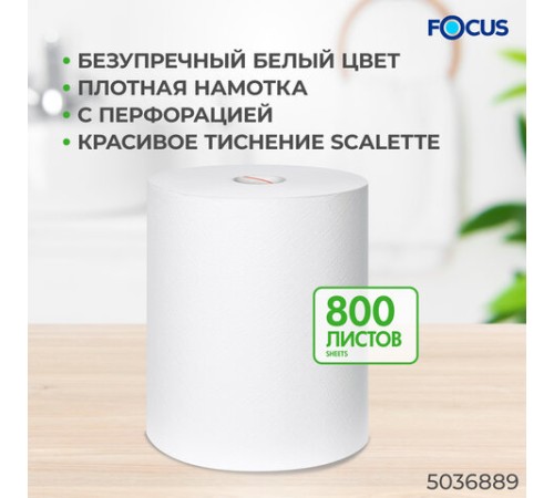 Полотенца бумажные с центральной вытяжкой 280 м, FOCUS (М2) Jumbo, 1-слойные, белые, КОМПЛЕКТ 6 рулонов, 5036889