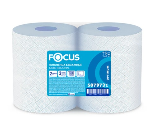 Бумага протирочная FOCUS (W1) Jumbo, 2 слоя, КОМПЛЕКТ 2 рулона, 350 м, 1000 листов, лист 24х35, 5079731