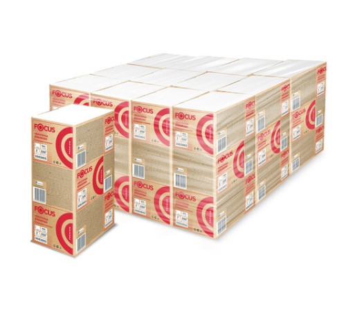 Полотенца бумажные 200 шт., FOCUS (Система H2) Premium, 2-слойные белые, КОМПЛЕКТ 20 пачек, 24х21,5 см, Z-сложение, 5083803