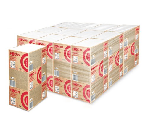Полотенца бумажные 200 шт., FOCUS (Система H2) Premium, 2-слойные белые, КОМПЛЕКТ 12 пачек, 24х20 см, Z-сложение, 5083775