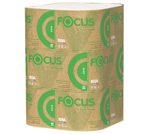 Полотенца бумажные 250 шт., FOCUS (Система H3) Eco, 1 слой, белые, КОМПЛЕКТ 15 пачек, 23х23 см, V-сложение, 5083741