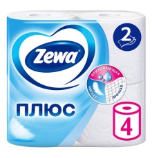 Бумага туалетная 2-х слойная, 4 рулона (4х23 м), белая, ZEWA Plus, 144051