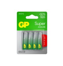 Батарейки КОМПЛЕКТ 4 шт., GP Super G-Tech, AA (LR6,15А), алкалиновые, пальчиковые, ПРОМО 3+1, 15A3/1-2CR4