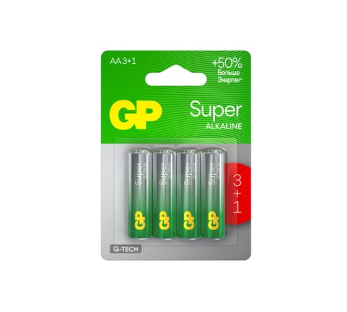 Батарейки КОМПЛЕКТ 4 шт., GP Super G-Tech, AA (LR6,15А), алкалиновые, пальчиковые, ПРОМО 3+1, 15A3/1-2CR4 Батарейки КОМПЛЕКТ 4 шт., GP Super G-Tech, AA (LR6,15А), алкалиновые, пальчиковые, ПРОМО 3+1, 15A3/1-2CR4