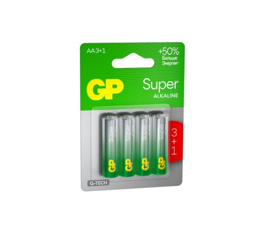 Батарейки КОМПЛЕКТ 4 шт., GP Super G-Tech, AA (LR6,15А), алкалиновые, пальчиковые, ПРОМО 3+1, 15A3/1-2CR4 Батарейки КОМПЛЕКТ 4 шт., GP Super G-Tech, AA (LR6,15А), алкалиновые, пальчиковые, ПРОМО 3+1, 15A3/1-2CR4