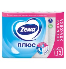 Бумага туалетная 2-х слойная, 12 рулонов (12х23 м), белая, ZEWA Plus, 144090