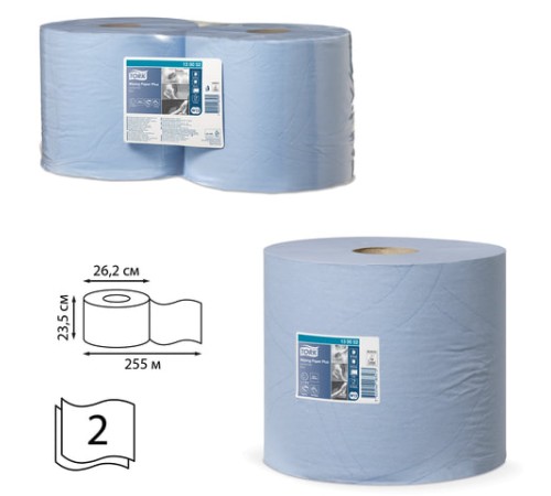 Бумага протирочная TORK (Система W1, W2), КОМПЛЕКТ 2 штуки, Advanced, 750 листов в рулоне, 34х23,5 см, 2-слойная, 130052
