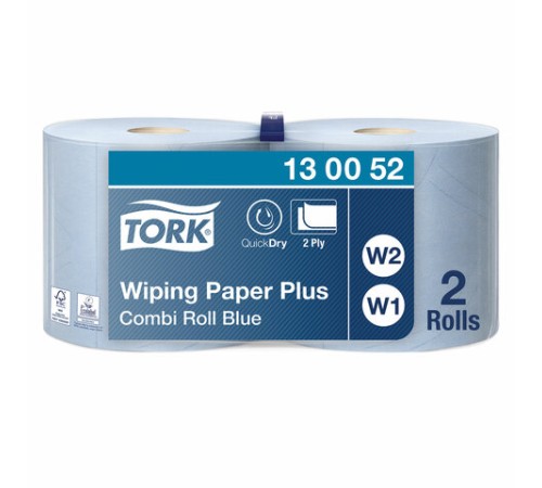 Бумага протирочная TORK (Система W1, W2), КОМПЛЕКТ 2 штуки, Advanced, 750 листов в рулоне, 34х23,5 см, 2-слойная, 130052