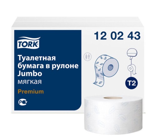 Бумага туалетная 170 метров, Tellus/TORK (Система T2) PREMIUM, КОМПЛЕКТ 12 рулонов, 2-слойная, белая, 120243