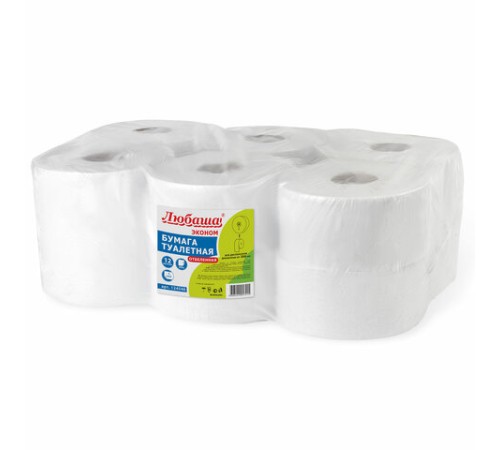Бумага туалетная ЛЮБАША (Система T2) 1-слойная 12 рулонов по 200 метров, отбеленная, 124546, 124546 (МП-40)