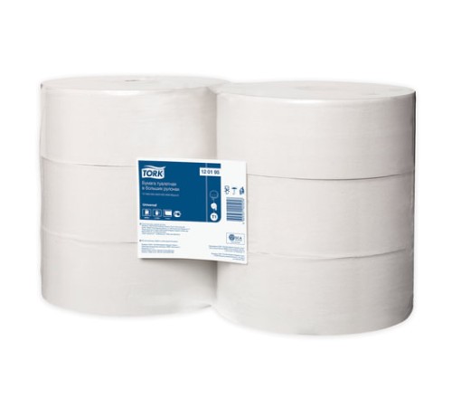 Бумага туалетная 525 м, БОЛЬШОЙ РУЛОН, Tellus/TORK (Система T1) UNIVERSAL, КОМПЛЕКТ 6 рулонов, 1-слойная, 120195