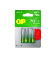 Батарейки КОМПЛЕКТ 4 шт., GP Super G-Tech, AAA (LR03,24А), алкалиновые, мизинчиковые, ПРОМО 3+1, 24A3/1-2CR4
