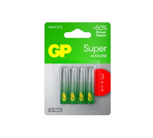 Батарейки КОМПЛЕКТ 4 шт., GP Super G-Tech, AAA (LR03,24А), алкалиновые, мизинчиковые, ПРОМО 3+1, 24A3/1-2CR4 Батарейки КОМПЛЕКТ 4 шт., GP Super G-Tech, AAA (LR03,24А), алкалиновые, мизинчиковые, ПРОМО 3+1, 24A3/1-2CR4