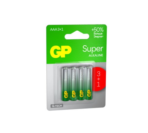 Батарейки КОМПЛЕКТ 4 шт., GP Super G-Tech, AAA (LR03,24А), алкалиновые, мизинчиковые, ПРОМО 3+1, 24A3/1-2CR4 Батарейки КОМПЛЕКТ 4 шт., GP Super G-Tech, AAA (LR03,24А), алкалиновые, мизинчиковые, ПРОМО 3+1, 24A3/1-2CR4