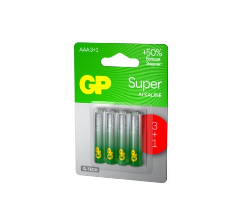Батарейки КОМПЛЕКТ 4 шт., GP Super G-Tech, AAA (LR03,24А), алкалиновые, мизинчиковые, ПРОМО 3+1, 24A3/1-2CR4 Батарейки КОМПЛЕКТ 4 шт., GP Super G-Tech, AAA (LR03,24А), алкалиновые, мизинчиковые, ПРОМО 3+1, 24A3/1-2CR4