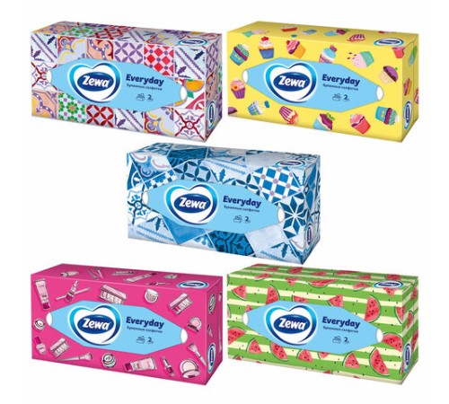 Салфетки косметические 100 штук в картонном боксе, 2-слойные, ZEWA Everyday, 24516, 6286