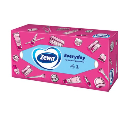 Салфетки косметические 100 штук в картонном боксе, 2-слойные, ZEWA Everyday, 24516, 6286